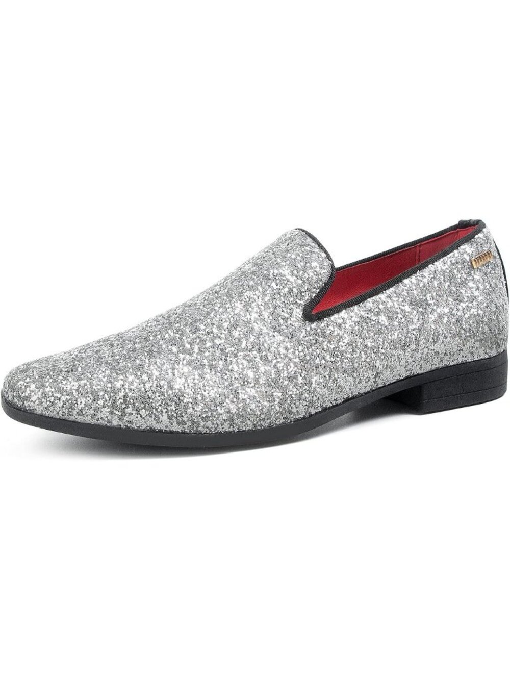 UUBARIS Men's Glitter Silver Elegant Tuxedo Loafers Slip on Dress Formal Shoes